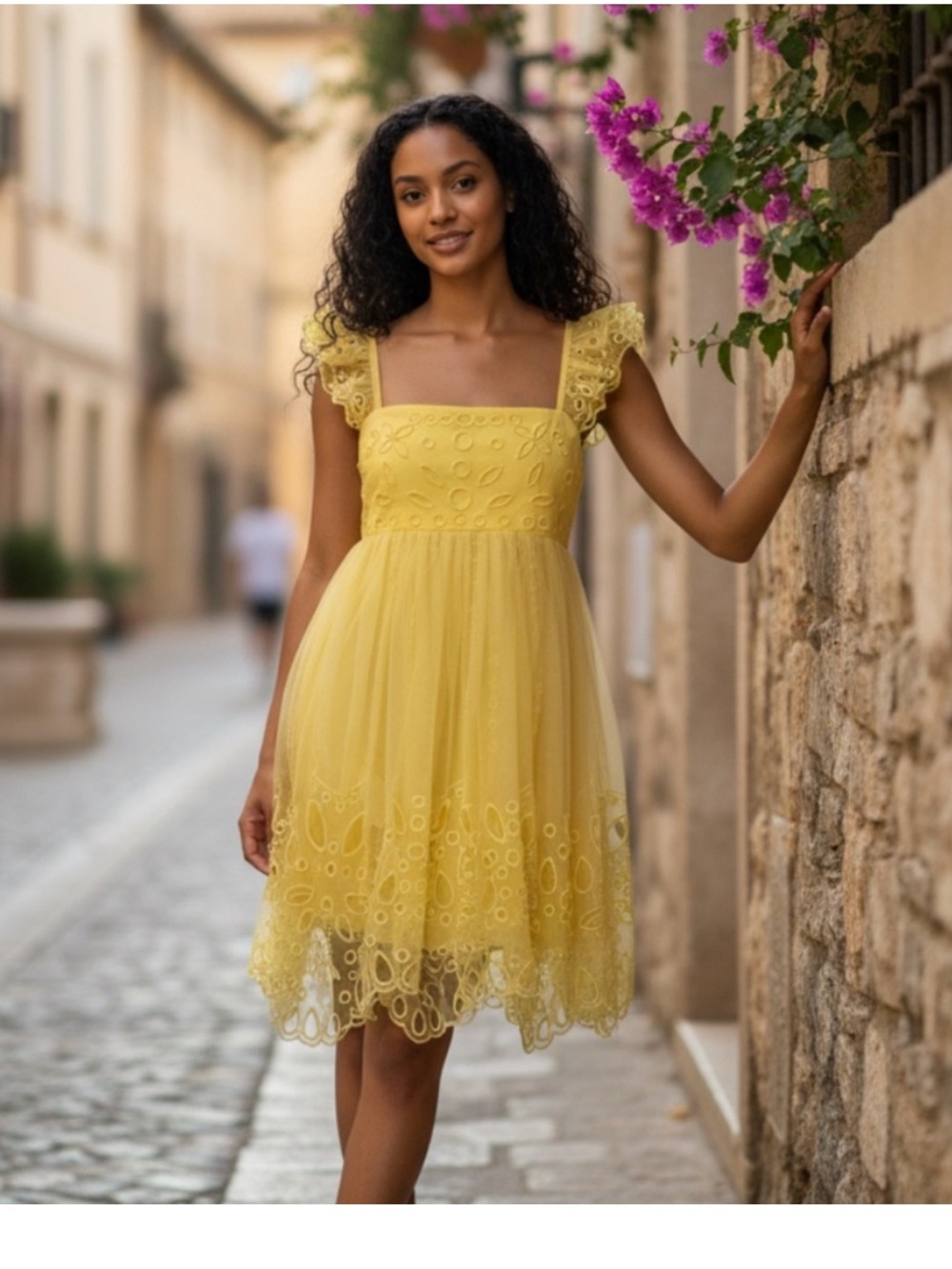 NWT Anthropologie size XS Yellow Eyelet Tulle Lace mini dress in yellow